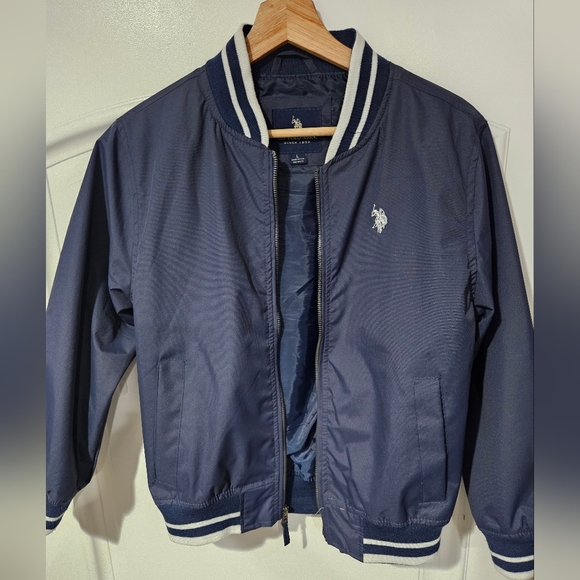 U.S. POLO ASSN. NAVY BLUE RETRO BOMBER VARSITY JACKET Youth Size Large - Picture 2 of 10
